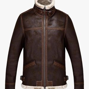 NWOT Mens Brown Leather Jacket Motorcycle Bomber Cosplay Costume Winter Outfit M
